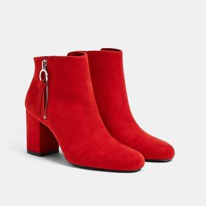 Bershka Red Suede Ankle Boots